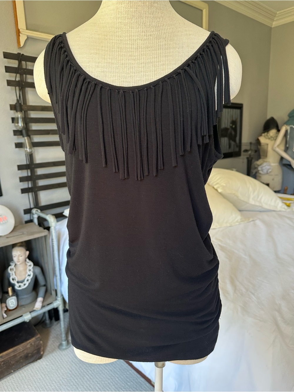 Michael Kors Black Fringe Tank Top, size large